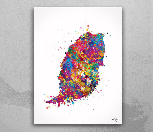 Grenada Map Watercolor Print Grenada Islands Wall Art Wedding Gift Honeymoon Gift Map Wall Hanging Country Travel Gift Home Wall Decor-1144