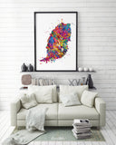 Grenada Map Watercolor Print Grenada Islands Wall Art Wedding Gift Honeymoon Gift Map Wall Hanging Country Travel Gift Home Wall Decor-1144