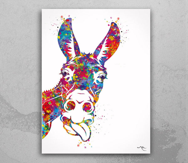 Donkey Watercolor Print Farmhouse Decor Housewarming Gift Funny Donkey Tongue Donkey Lover Gift Peekaboo Animal Art Farming Wall Art-1890