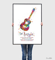 Acoustic Guitar Music Instrument Watercolor Print Classic Guitar Player Music Gives A Soul To The Universe Wings To The Mind Wall Art-1929