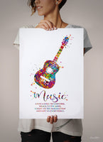 Acoustic Guitar Music Instrument Watercolor Print Classic Guitar Player Music Gives A Soul To The Universe Wings To The Mind Wall Art-1929