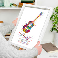 Acoustic Guitar Music Instrument Watercolor Print Classic Guitar Player Music Gives A Soul To The Universe Wings To The Mind Wall Art-1929