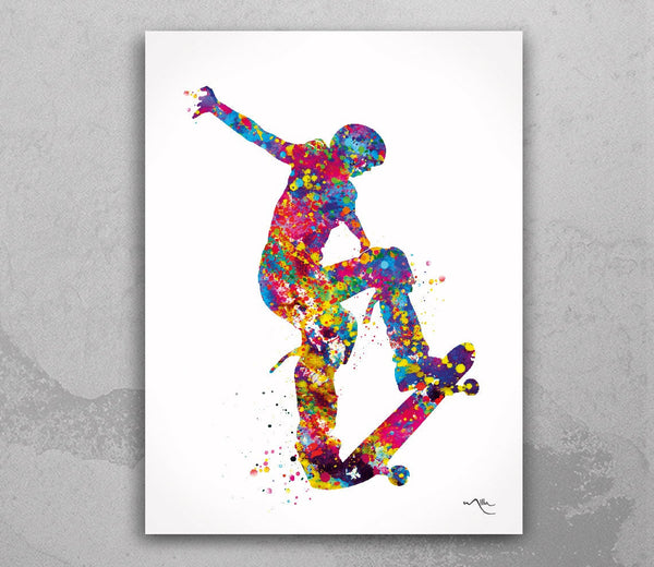 Skateboarder Watercolor Print Skateboard Street Sport Art Wall Art Wall Decor Boys Girls Room Home Decor Nursery Skateboarding Wall Art-1406