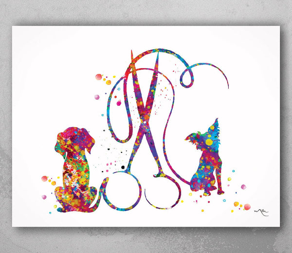 Dog Grooming Watercolor Print Dog Groomers Salon Wall Art Dog Art Animal Gift Veterinarian Office Vet Clinic Pet Grooming Salon Decor-516