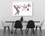 Jazz Man Music Notes and Birds Watercolor Print Musician Wall Art Poster Music Studio Saxophonist Saxophone Wall Decor Sax Wall Hanging-1939
