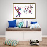 Jazz Man Music Notes and Birds Watercolor Print Musician Wall Art Poster Music Studio Saxophonist Saxophone Wall Decor Sax Wall Hanging-1939