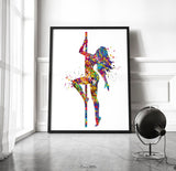 Pole Dancer Woman Girl Watercolor Print Dance Studio Sports Art Fitness Gift Sexy Show Nursery Art Dance Gift Girls Dancing Wall Art-1307