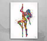 Pole Dancer Woman Girl Watercolor Print Dance Studio Sports Art Fitness Gift Sexy Show Nursery Art Dance Gift Girls Dancing Wall Art-1307