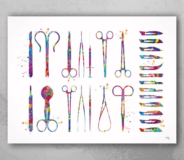 Surgical Tools Watercolor Print Medical Tools Wall Art Nurse Gift Medical Art Science Art Clinic Decor Gift for Doctor Surgeon Gift Art-1042