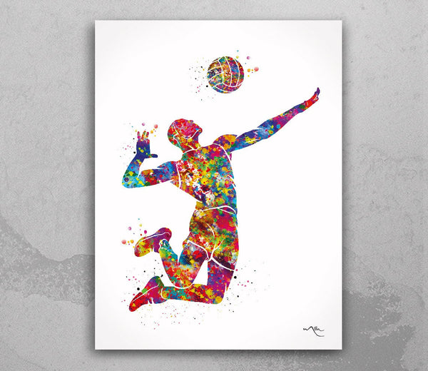Volleyball Player Man Watercolor Print Male Gift for Seniors Gift Wall Decor Volleyball Player hand ball boys Sports Art Sport Wall Art-1944
