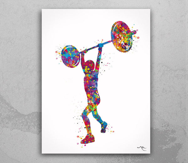 Weightlifter Boy Kid Watercolor Print Weight Lifter Children Boy Gift Wall Decor Gym Fitness Power Lifter Strong Kids Sport Wall Art-1909