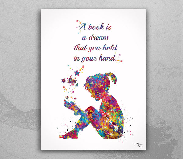 Reader Girl Watercolor Print Book Lover Gift Wall Art Teen Room Decor Poster Reading Habit Wall Decor Library Art For Girl Nursery Decor-797
