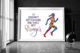 Runner Quote Watercolor Print Runner Female Woman Girl It Doesn't Get Easier You Get Stronger poster Sport running motivational Gift-1923