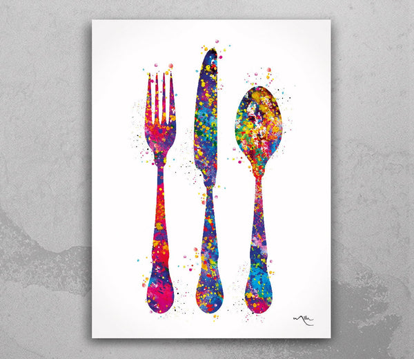 Kitchen Cutlery Watercolor Print Fork Knife and Spoon Dining Room Art Kitchen Wall Art Wall Decor Home Decor Restaurant Wall Hanging-533