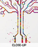 Circuit Board Tree Art Watercolor Print Science Art Computer Modern Art Electronic Motherboard Engineer Technology Office Wall Hanging-1978