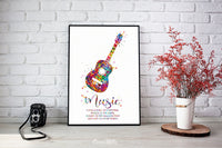 Acoustic Guitar Music Instrument Watercolor Print Classic Guitar Player Music Gives A Soul To The Universe Wings To The Mind Wall Art-1929