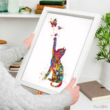 Cat and Butterflys Watercolor Print Cat Lover Wall Art Home Decor Kitty Cat Painting Kitten Housewarming Cat Butterflies Wall Hanging-1613
