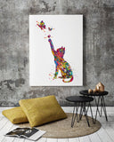 Cat and Butterflys Watercolor Print Cat Lover Wall Art Home Decor Kitty Cat Painting Kitten Housewarming Cat Butterflies Wall Hanging-1613