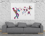 Jazz Man Music Notes and Birds Watercolor Print Musician Wall Art Poster Music Studio Saxophonist Saxophone Wall Decor Sax Wall Hanging-1939