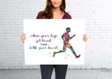 Runner Man Watercolor Print Runner Male Boy When your legs get tired run with your heart Quote Poster Sport running Marathon Gift Winner-648
