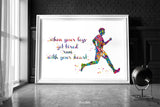 Runner Man Watercolor Print Runner Male Boy When your legs get tired run with your heart Quote Poster Sport running Marathon Gift Winner-648