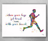 Runner Man Watercolor Print Runner Male Boy When your legs get tired run with your heart Quote Poster Sport running Marathon Gift Winner-648