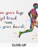Runner Man Watercolor Print Runner Male Boy When your legs get tired run with your heart Quote Poster Sport running Marathon Gift Winner-648