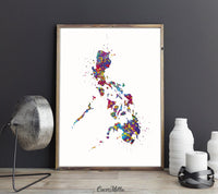 Philippines Map Watercolor Print Anniversary Honeymoon Wedding Gift Travel Art Poster Wall Art Housewarming Gift Wall Hanging Wall Art-2000