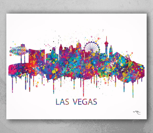 Las Vegas Skyline Watercolor Print Nevada Cityscape Wedding Gift Travel Wall Decor Wanderlust Home Decor Wall Hanging Travel Wall Art-983
