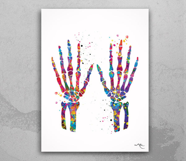 Hands Bones Watercolor Print Skeletal Hands Bones Medical Art Science Art Orthopedic Art Nurse Art Medicine Skeleton Print Clinic Decor-538