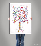 Circuit Board Tree Art Watercolor Print Science Art Computer Modern Art Electronic Motherboard Engineer Technology Office Wall Hanging-1978