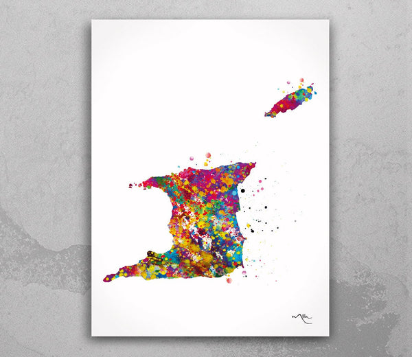 Trinidad and Tobago Map Watercolor Print Anniversary Gift Housewarming Gift Travel Art Honeymoon Wall Decor Home Decor Wall Hanging-750
