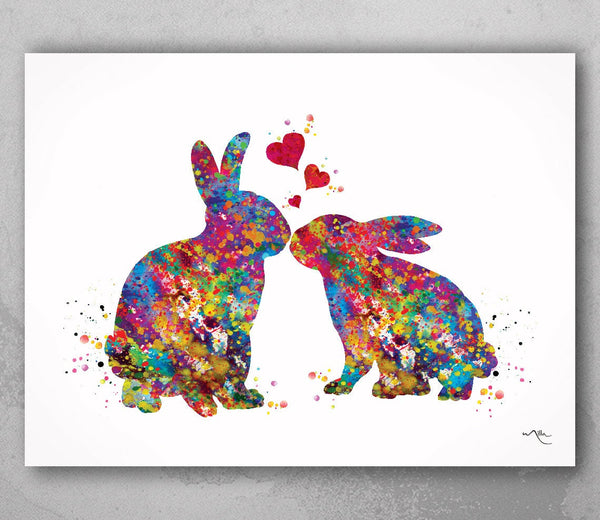 Rabbit Kissing Watercolor Print Nursery Decor For Her Love Gift for Couple Family Wall Decor Wedding Gift Valentines Day Wall Hanging-798