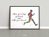 Runner Man Watercolor Print Runner Male Boy When your legs get tired run with your heart Quote Poster Sport running Marathon Gift Winner-648