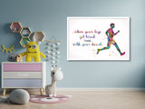 Runner Man Watercolor Print Runner Male Boy When your legs get tired run with your heart Quote Poster Sport running Marathon Gift Winner-648