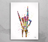 Rock And Roll Skeleton Hand Watercolor Print Music Wall Art Poster Geek Party Rock Hand Sign Rocknroll Wall Art Home Decor Wall Hanging-1243