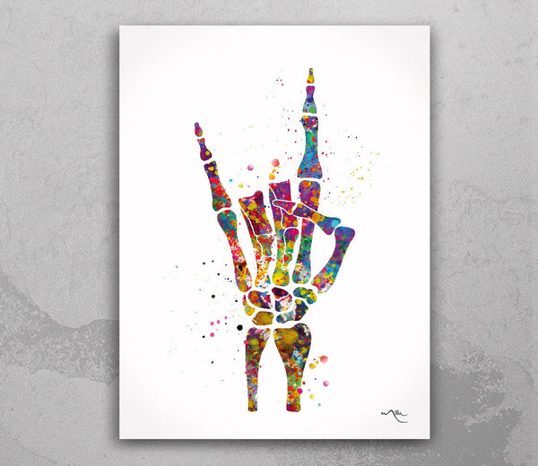 Rock And Roll Skeleton Hand Watercolor Print Music Wall Art Poster Geek Party Rock Hand Sign Rocknroll Wall Art Home Decor Wall Hanging-1243