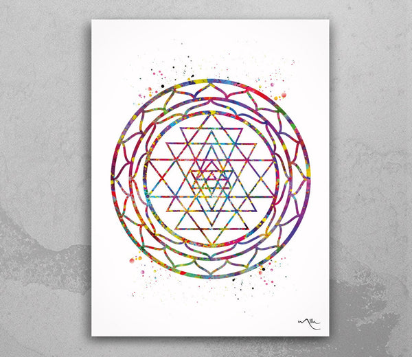 Sri Yantra Watercolor Print Shri Yantra Sacred Geometry Wall Art Housewarming Gift Home Decor Inspirational Visionary Art Decor Tantra-1991