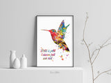 Hummingbird Quote Watercolor Print Petit a petit l'oiseau fait son nid French proverb saying bird nest Housewarming Gift Typo Wall Art-2013