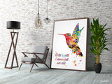 Hummingbird Quote Watercolor Print Petit a petit l'oiseau fait son nid French proverb saying bird nest Housewarming Gift Typo Wall Art-2013