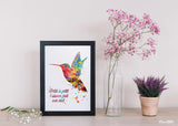 Hummingbird Quote Watercolor Print Petit a petit l'oiseau fait son nid French proverb saying bird nest Housewarming Gift Typo Wall Art-2013