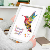 Hummingbird Quote Watercolor Print Petit a petit l'oiseau fait son nid French proverb saying bird nest Housewarming Gift Typo Wall Art-2013