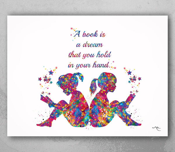 Reader Kids Watercolor Print Book Lover Gift  Sisters Wall Art Girls Teen Room Decor Poster Wall Decor Library Nursery Decor Nursery-1999