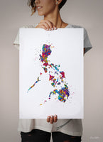 Philippines Map Watercolor Print Anniversary Honeymoon Wedding Gift Travel Art Poster Wall Art Housewarming Gift Wall Hanging Wall Art-2000