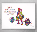 Woman Weight Lifter Quote Watercolor Print Female Weightlifter Gift Art Wall Decor Gym Fitness and she lifted motivational Wall Art-2038