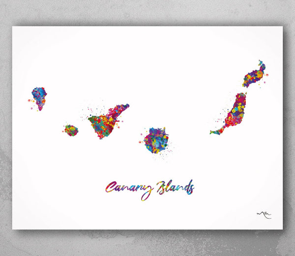 Canary Islands Watercolor Print Spain Wall Art Wedding Gift Honeymoon Gift Map Wall Hanging Country Travel Poster Home Wall Decor-2040