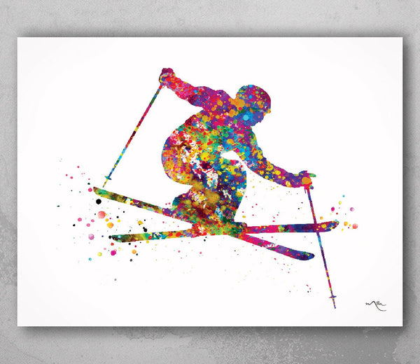 Ski Watercolor Print Skiing Poster Skier Gift Winter Sports Art Wall Art Ski Decor Home Decor For Him Room Decor Nursery Wall Hanging-1460