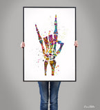 Rock And Roll Skeleton Hand Watercolor Print Music Wall Art Poster Geek Party Rock Hand Sign Rocknroll Wall Art Home Decor Wall Hanging-1243