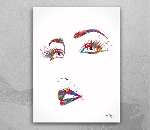 Woman Face Watercolor Print Beauty Salon Art Make Up Salon Wall Art Sexy Girl Eyes Eyelashes Wall Art Wall Hanging Female Eye Decor-2047