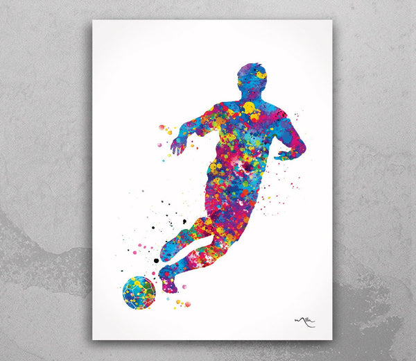Soccer Player Man Watercolor Print Running Soccer Boy Nursery Football Poster Wall Art Wall Decor Run With Your Heart Sport Wall Art-374